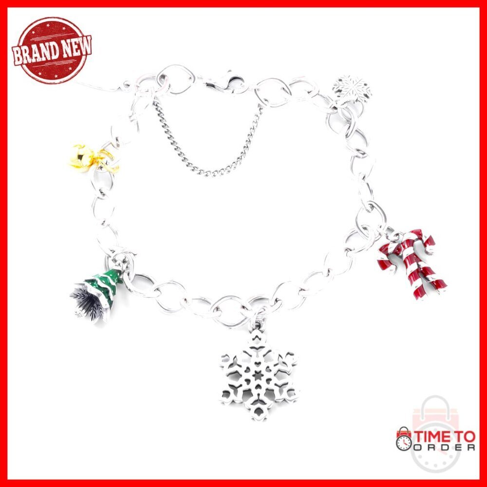 Sterling Silver Christmas Charm Bracelet with Festive Holiday Charms